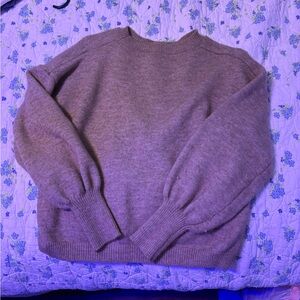 Heather Gray Crewneck Sweater with Ribbed Cuffs